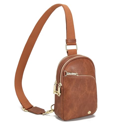 INICAT RFID Blocking Sling Bag, Anti Theft Crossbody Bag for Women Compact Travel Purses Leather - color: Bronw Deep