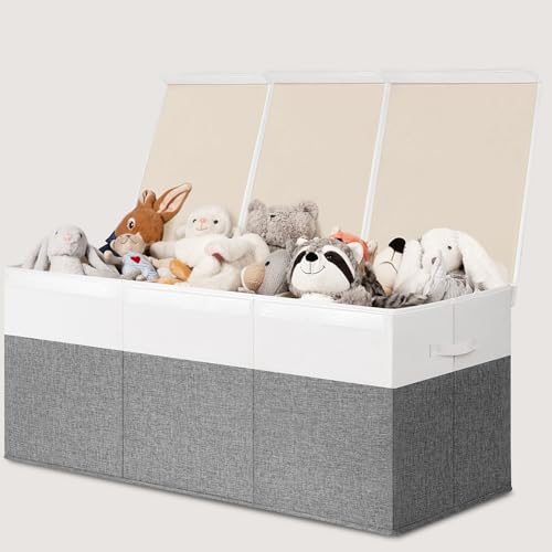 INDRESSME 185L Extra Large Toy Storage Box with Lid & Dividers, Sturdy Kids Toy Organizer Chest Bin for Playroom Bedroom Nursery, 39"x17"x17", (Grey & White) - color: Grey & White, size: 39"x17"x17"