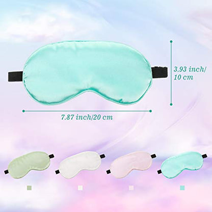 BBTO 4 Pcs Silk Sleep Eye Masks Smooth Soft Satin Eye Covers with Adjustable Strap Blindfold for Sleeping Blocking Out Lights Travel Relaxation（Light Green, Emerald, Silver, Light Pink） - color: Light Green, Emerald, Silver, Light Pink