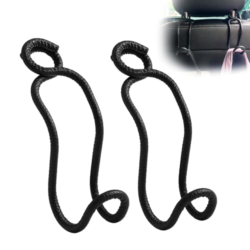 Car Hooks for Headrest - 2 Pack Car Bag Holder with Lock Loop, Coating Leather Scratch-Free Auto Purse Hanger, Car Seat Back Storage Gadgets Accessories for Jeep SUV Truck - Black Leather/2S - color: Black Leather, size: 2*Small