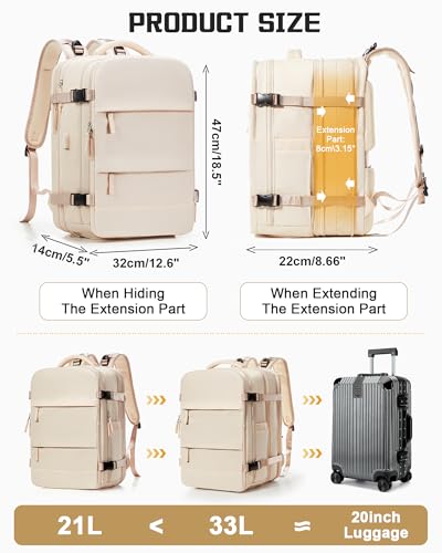wepadre Vacuum Backpack Travel with Pump Travel Backpack with Vacuum System Expandable Vacpack Compression Backpacks for Travel Easy Vac Pack Carry on Luggage Beige - color: Beige