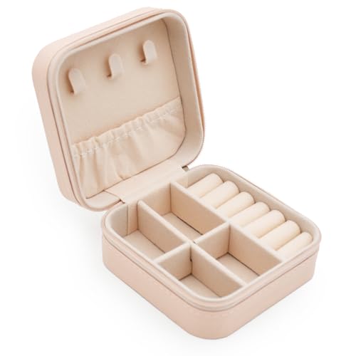 MODENGKONGJIAN Mini Jewelry Travel Case, PU Leather Organizer Box, Small Portable Jewellery Storage Holder for Womens Rings Earrings Necklaces Bracelets (Pink) - color: Pink