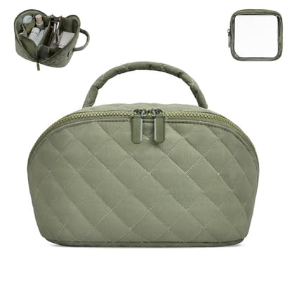 Makeup Bag,Quilted Puffer Cosmetic Bags,Travel Toiletry Bag for Women,Large Capacity Waterproof Make up Bag Set - color: Green, size: Large