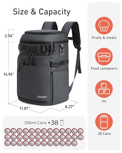 TOURIT Cooler Backpack 32 Cans Large Capacity Insulated Backpack Cooler Bag for Men Women to Picnic, Hiking - color: Forest Green