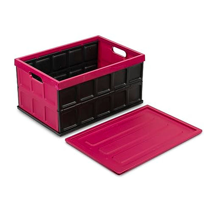 Glad Collapsible Storage Bin with Lid - 48L Foldable Plastic Box for Garage, Car Trunk, and Organization - Stackable Lidded Container with Handles, Purple - color: Purple