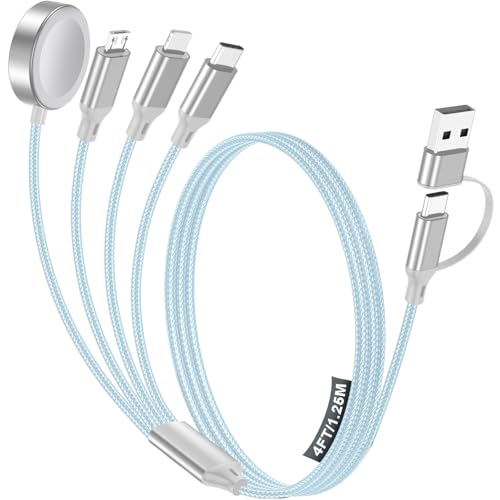 Travel Essentials,Multi Charging Cable for Apple Watch Charger/iPhone Charger/Samsung Charger,USB A & Type C Power Cable for iWatch Ultra/10-2/iPhone 17-11/Samsung S26,Serial Cables,Car[1.2M]-Blue - color: 1-Blue, size: 1.2M