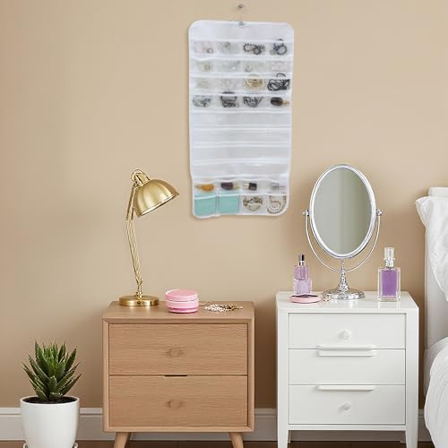 Hanging Jewelry Organizer Pockets Canvas Double Sided Rotating Hanger Necklace Hanging Wall Organizer Jewelry Roll for Earrings, Necklaces,Sunglasses,rings (80-Pocket Black) - color: Black