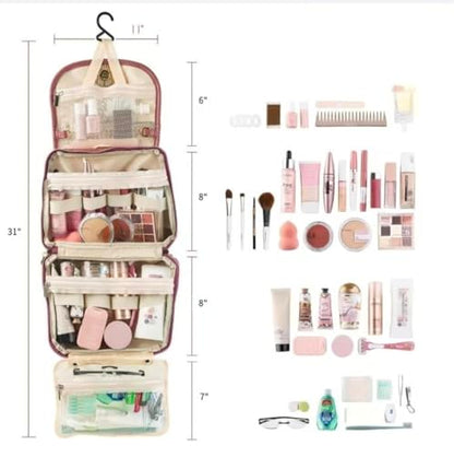 Travel Toiletry Bag for Women - Hanging Cosmetic Makeup Organizer with Clear Compartments, Water-Resistant Cosmetic Bag, Perfect for Vacation, and Daily Use (pink) - color: pink