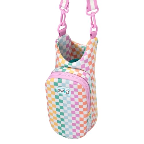 Swig Life Water Bottle Sling Bag, Water Bottle Holder with Adjustable Strap, Carrier Bag with Zippered Phone Pocket, Holds 36oz (Check Mate) - color: Check Mate