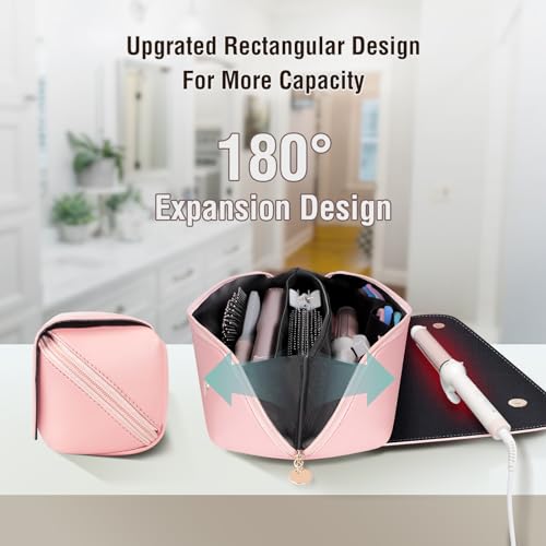 SS 2 in 1 Hair Tools Travel Bag with Heat Resistant Mat, Flat Iron Travel Case for Curling Iron, Hair Straightener, Fat iron, Waterproof Toiletry bag for Women, Pink - color: Pink