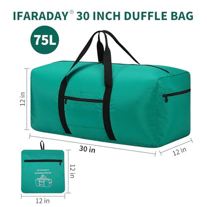 iFARADAY Foldable Duffle Bag for Travel - 75L Large Spare Travel Duffel Bag Lightweight with Trolley Sleeve - Green - color: Green