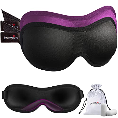 PrettyCare Eye Mask for Sleeping 2 Pack, Sleep Masks for Women Men, 3D Contoured Cup Blindfold Eye Mask, Soft Block Out Light Sleep Mask, for Sleeping, Shift Work, Yoga, Traveling (Black and Purple) - color: Milk Silk Eye Mask Black Violet