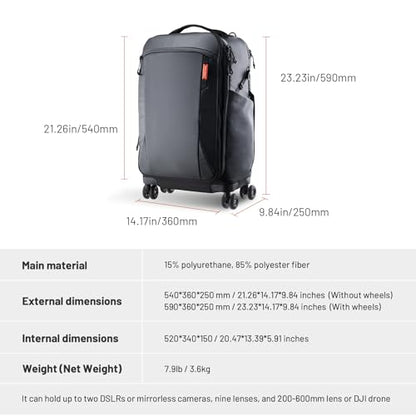 PGYTECH 2-in-1 Roller Camera Backpack, DSLR/SLR/Mirrorless Bag for Travel Photographers, Rolling Luggage with Tripod & Removable Modular & Rain Cover, Compatible with Canon, Nikon, Sony