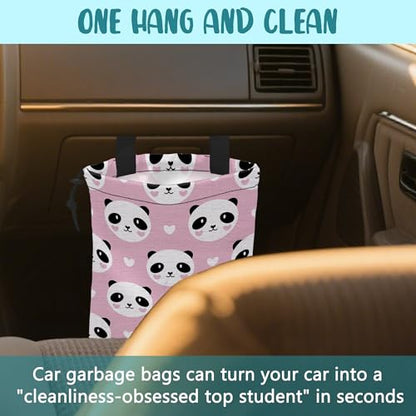 Car Garbage Bag Cute Panda and Heart Drawstring Car Trash Bag Hanging for Back Seat with Adjustable Buckle Canvas Vehicle Trash Can Easy-to-Install - color: Cute Panda and Heart