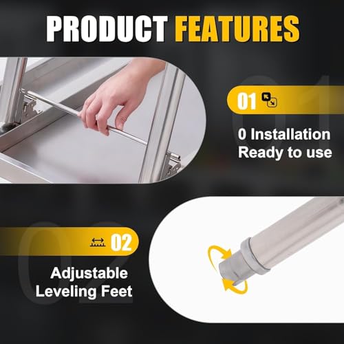 GlowSol Folding Stainless Steel Table 48 x 24 Inch, Metal Foldable Prep/Work Table, 1100 LB Load Capacity, No Assembly, Portable Workbench for Kitchen, Laundry, Restaurant, Camping, Garage - size: 48x24 in