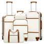 LONG VACATION Luggage Sets 5 Piece, Suitcases With Wheels, PC+ABS Hardshell Luggage Set with Spinner Wheels, TSA Lock (White Brown) - color: White Brown, size: 5 Piece Set (20, 24, 28 Inch)