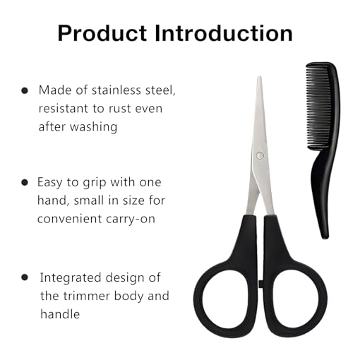 2 Pack Men's Beard & Mustache Scissors & Mini Comb Trimming Kit Black 4 inch