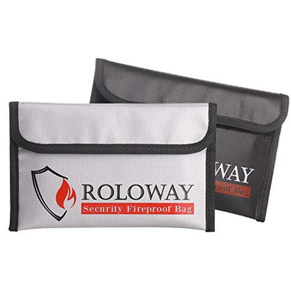 ROLOWAY Small Fireproof Bag (5 x 8 inches), Non-itchy Fireproof Money Bag for Cash, Valuables, Passport, Currency & Keys (2-Pack) - size: 8 x 5 inch, style: Silver & Black Bag