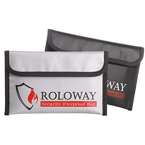 ROLOWAY Small Fireproof Bag (5 x 8 inches), Non-itchy Fireproof Money Bag for Cash, Valuables, Passport, Currency & Keys (2-Pack) - size: 8 x 5 inch, style: Silver & Black Bag