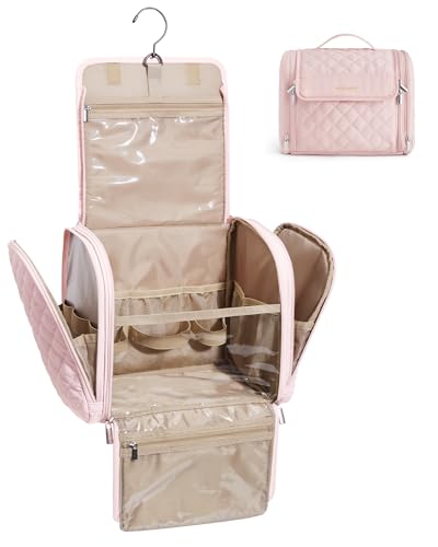 BAGSMART Travel Toiletry Bag, Large Capacity Cosmetic Bags for Women with Hanging Hook, Water-resistant for Toiletries Accessories Brushes Sponge, With Handle - color: Pink, size: X-Large