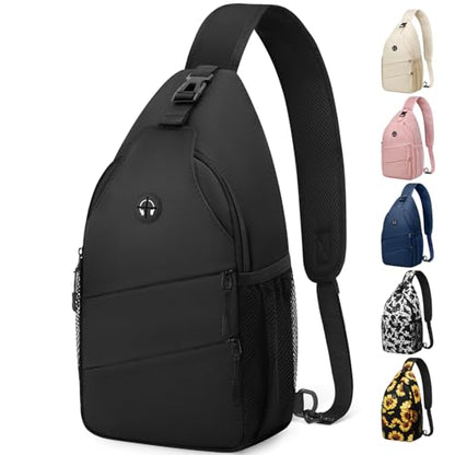 Pritent Crossbody Bags for Women Men Trendy Sling Bag Backpack Casual Chest Bag with Convertible Shoulder Strap - color: Black, size: Large