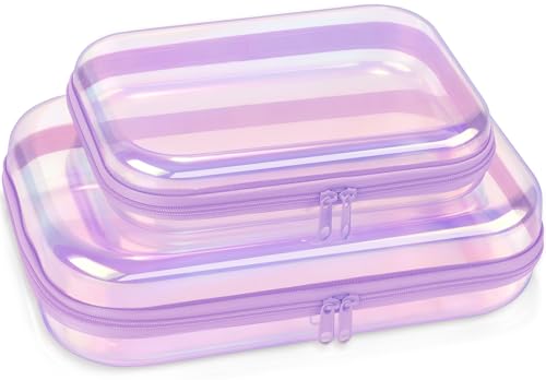 Clear Hard Shell Zipper Case, 2 Pack TSA-Approved Travel Toiletry Bag, Waterproof Cosmetic Bag, CLear Diaper Bag, Hair Tool Organizer, Toy Storage Bin,Travel Essential - color: Purple