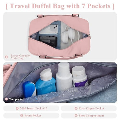 Travel Duffel Bag with Shoes Compartment, Overnight Weekender Bags for Women,Carry on Personal Item Bag，Extra Large - color: A-Pink, size: Extra Large