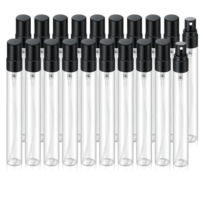 20Pcs 10ml Empty Clear Glass Mist Spray Bottle Refillable Mini Perfume Atomizer Travel Sample Bottle with Black Aluminized Nozzle Makeup Container for Perfume (10ml Black Caps) - color: 10ml Black Caps