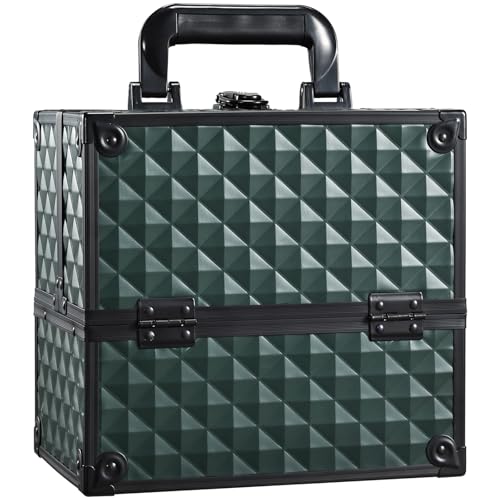FRENESSA Makeup Case Makeup Box Cosmetic Train Cases Portable Make Up Artist Travel Case Storage Box 4 Trays with Dividers Lockable Hard Makeup Box Craft Nail Kits Case Drak Green - color: Vintage Dark Green