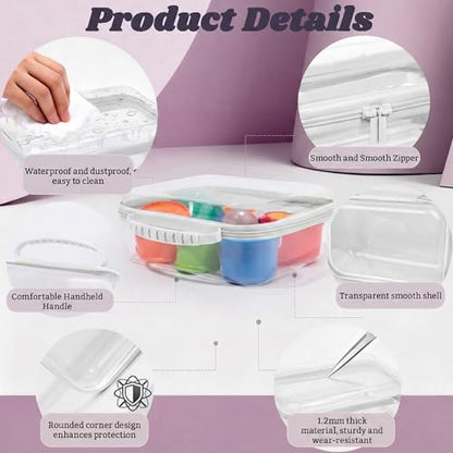 3 Pack Clear Hard Shell Zipper Cases with Handle, Waterproof Toiletry Bag for Travel, Diaper Bag Organizer Pouches, Nesting Pouches for Makeup, Toys, Snack Pouches, Stationery (White) - color: White