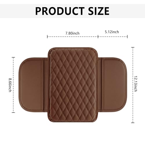 Stacool Upgraded Car Center Console Cover,Microfiber Leather Car Armrest Cover Cushion with 2 Storage Bags,Universal Car Armrest Storage Box (Brown) - color: Brown