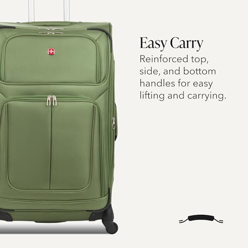 SWISSGEAR Sion Softside Expandable Spinner Luggage Durable Lightweight Travel Suitcase, Evergreen, Checked-Large - color: Evergreen, size: Checked-Large