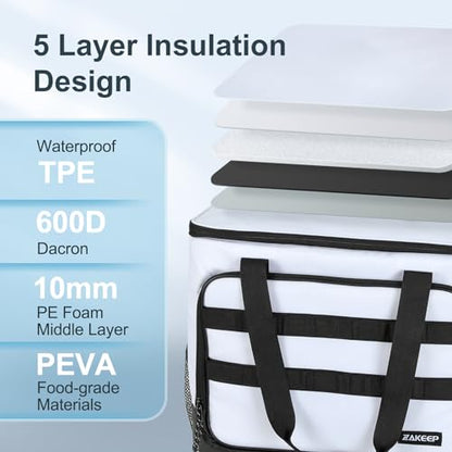 ZAKEEP Soft Cooler Bag, 30 Cans Collapsible Cooler with Adjustable Shoulder Straps, White Ice Chest for Camping, Beach, Hiking, Picnic