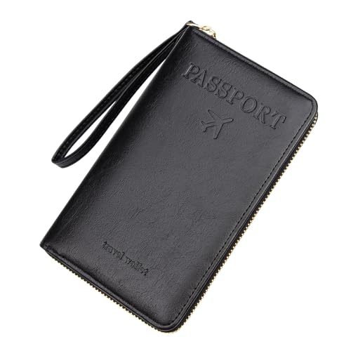 defway Passport Holder Travel Wallet - RFID Blocking Passport Holder Card Slots, PU Leather Travel Wallet Cover, Organizer for Documents Travel Essentials (Black) - color: Black