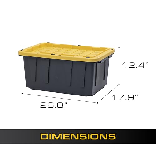 BLACK & YELLOW 17-Gallon Heavy Duty Storage Bins with Lids, Stackable Plastic Storage Bins, Dorm Room Essentials, Moving Boxes, Back to School, Classroom Organization, Home Organization, 4 Pack (12.5H x 18W x 26.9D) - size: 17 Gallons