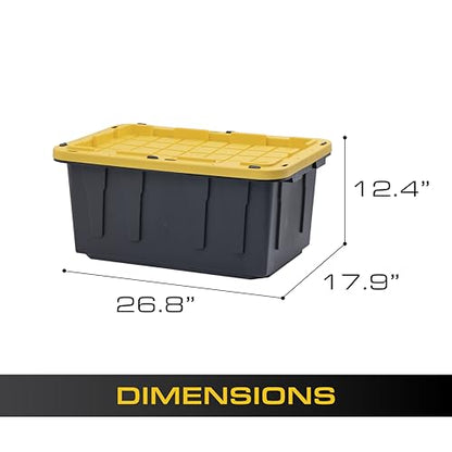 BLACK & YELLOW 17-Gallon Heavy Duty Storage Bins with Lids, Stackable Plastic Storage Bins, Dorm Room Essentials, Moving Boxes, Back to School, Classroom Organization, Home Organization, 4 Pack (12.5H x 18W x 26.9D) - size: 17 Gallons