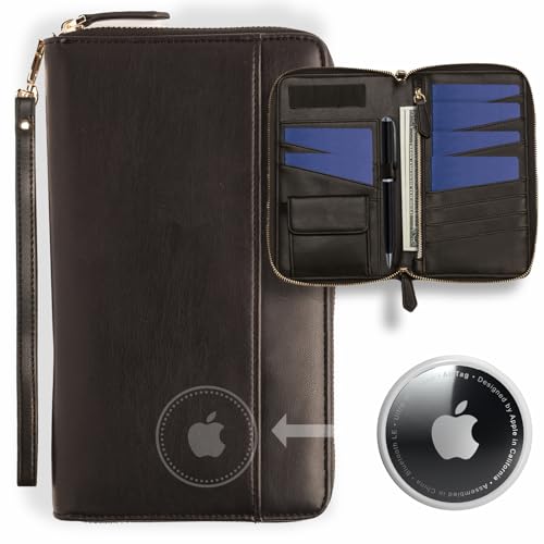 Travel Document Organizer - RFID Passport Wallet Case Family Holder Id Wristlet - color: 6 Passports Airtag Black