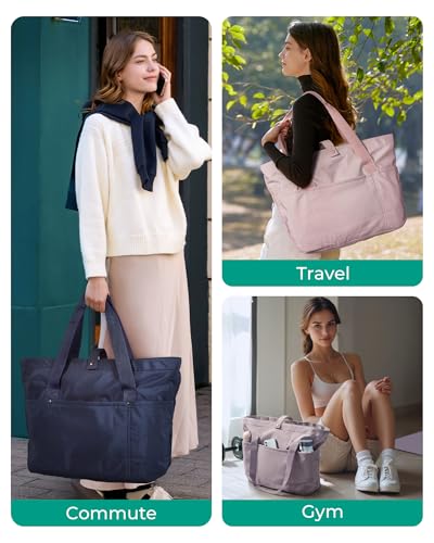 BAGSMART Tote Bag for Women, Foldable Tote Bag With Zipper Travel Shoulder Bag Handbag for Work - color: Dark Pink