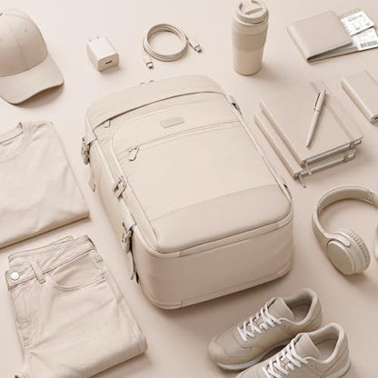 mibasies 30L Travel Backpack for Women & Men: Flight Approved Carry On Backpack, TSA Personal Item Bag with Water Bottle Pocket, Weekender Essentials Backpacks fits 15.6" Laptop - Beige - color: Beige, size: Large