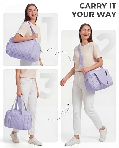 Percover Weekender Bag for Women, Ultra Lightweight Travel Duffle, Carry On Personal Item Overnight Bag with Toiletry Pouch & Compartments, Quilted Gym & Travel Bag, Lavender Purple - color: Lavender Purple