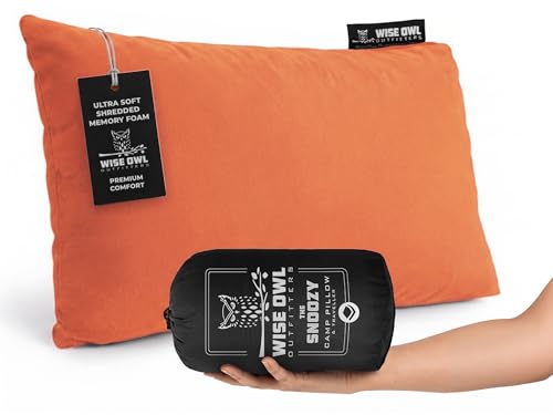 Wise Owl Outfitters Camping Pillow – Memory Foam Travel Pillow for Airplane Sleeping, Hiking, Backpacking & Outdoor Use - Small & Portable for Adults, Car, Camp & Tent - color: Rust, size: Small