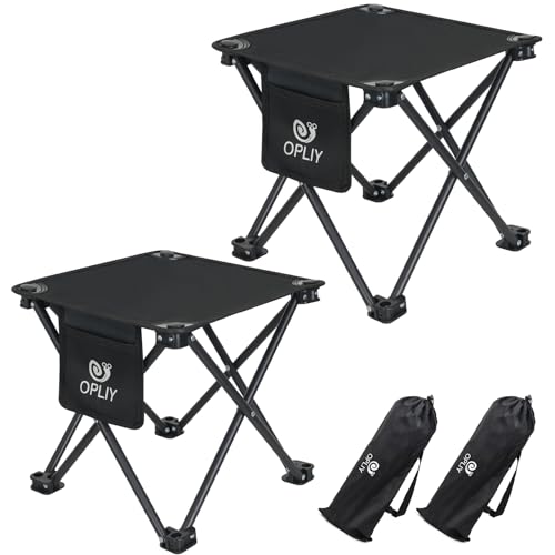 Opliy Camping Stool 2 Pack,13 Inch Portable Folding Stool for Outdoor Gardening and Beach Hiking Fishing,Foot Stool with Carry Bag (Black) - color: Black