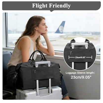Travel Duffel Bag,Carry-On Overnight Weekender Bags for Women,Personal Item Travel Bag with Shoes Compartment,Sports Gym Bag - color: Black with Toiletry Bag
