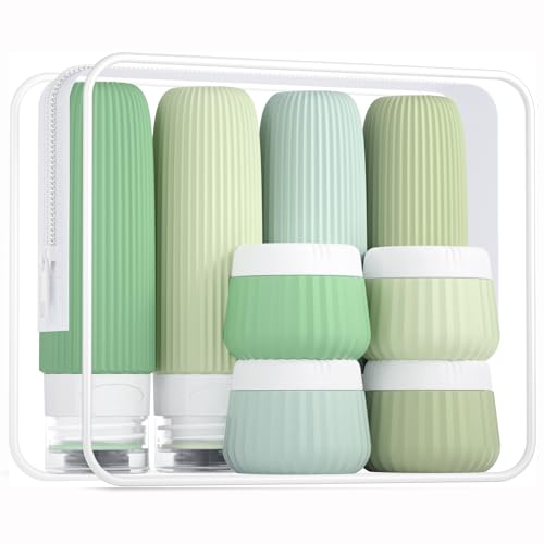 Mrsdry Travel Bottles 8 Pack, TSA Approved 3 oz Travel Containers with Clear Bag, Leak Proof Silicone Squeezable Essentials Jars - color: Water Green, size: Bottle 3oz Jars 1oz