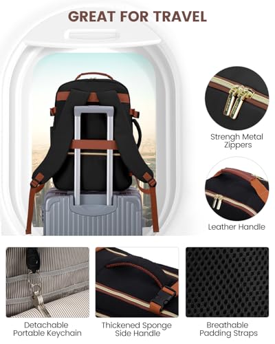 LOVEVOOK 50L Travel Backpack for Women & Men, Airline Approved Carry On Luggage with 3 Packing Cubes, TSA Overnight Bags, Waterproof Personal Item Bag, Weekender Essentials Backpacks fits 17" Laptop - color: Black-brown, size: X-Large