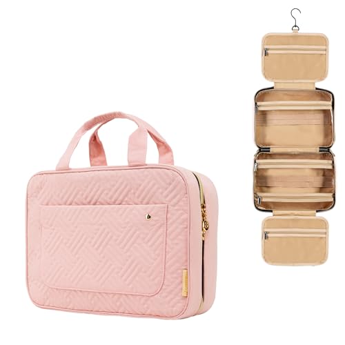 Carrywell (Not Made In China) Toiletry Bag Travel Bag with Hanging Hook, Makeup Organizer Case, Water-Resistant Cosmetic Bag For Full-size Containers, Toiletries, Pink Medium - color: Pink, size: Medium