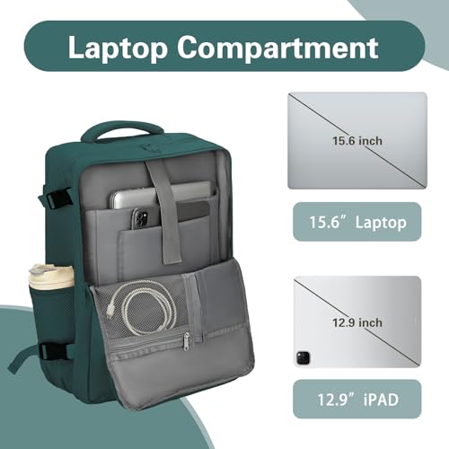 Carry On Backpack for Women & Men – Airline Approved Underseat Size, 15.6" Laptop Compartment, TSA-Friendly 180° Opening, Anti-Theft Business Travel Backpack with Trolley Sleeve (Peacockblue, Large) - color: Peacockblue, size: Large