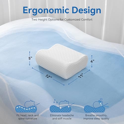 AM AEROMAX Travel Contour Memory Foam Pillow, Cervical Pillow for Neck Pain Relief, Neck Orthopedic Sleeping Pillows for Side, Back and Stomach Sleepers. - color: White, size: Travel Size