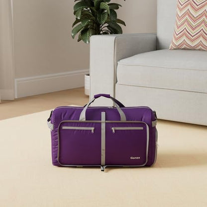 Gonex Large Foldable Travel Duffle Bag with Shoes Compartment, Packable Lightweight Water Repellent Duffel Bag for Camping Gym Weekender Bag - color: Purple, size: 40L