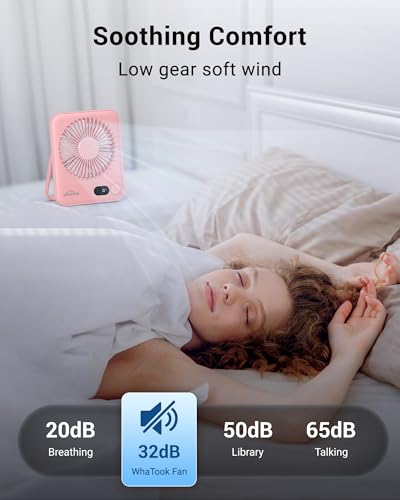 WHATOOK Small Desk Fan Personal Fans: 5000mah 25 Hours Battery Office Quiet Mini Desktop Fan Portable Rechargeable Travel Essentials (Pink, 2000 mAh) - color: Pink